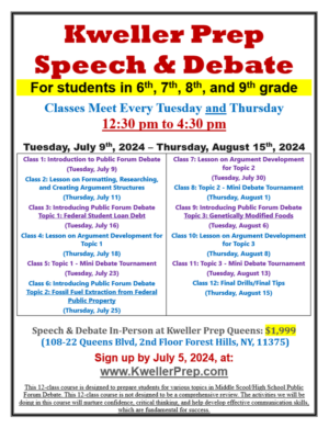Speech and Debate Prep Starting July 9 - SUMMER 2024